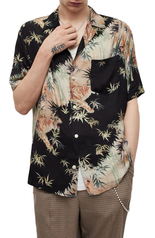 ALLSAINTS TIMOR RELAXED FIT TIGER PRINT SHORT SLEEVE BUTTON-UP SHIRT