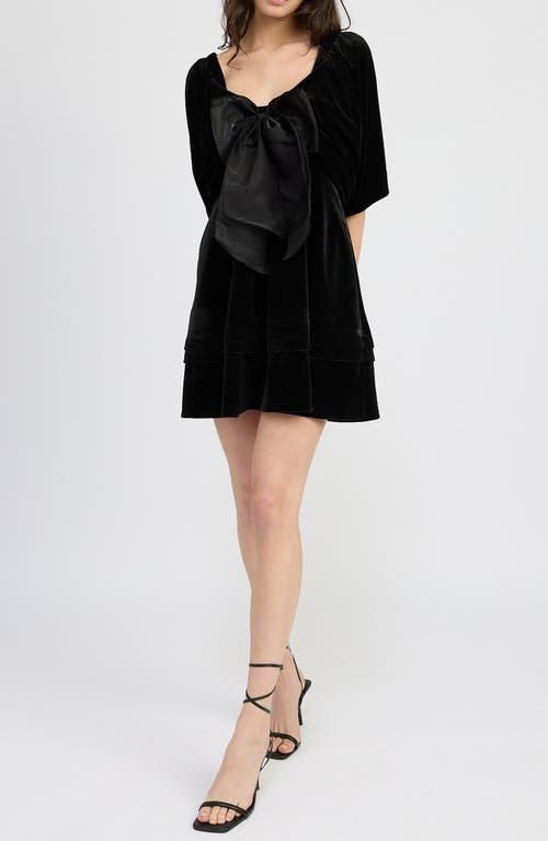 Shop En Saison Avery Bow Front Velvet Minidress In Black