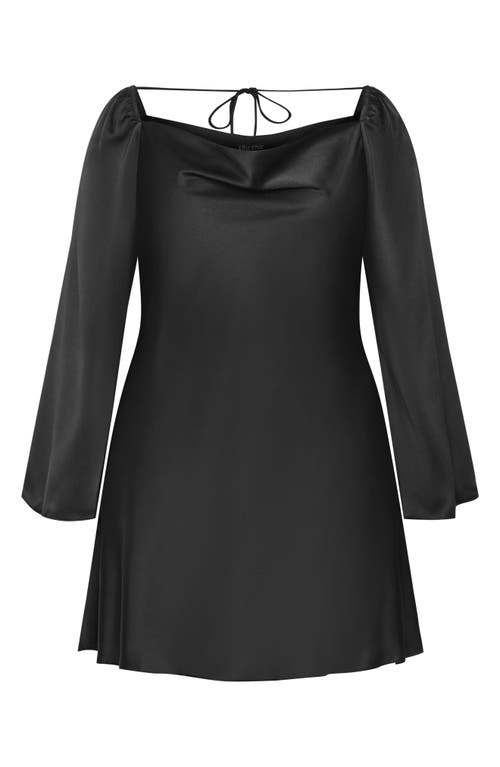 Shop City Chic Lauryn Long Sleeve Satin Minidress In Black