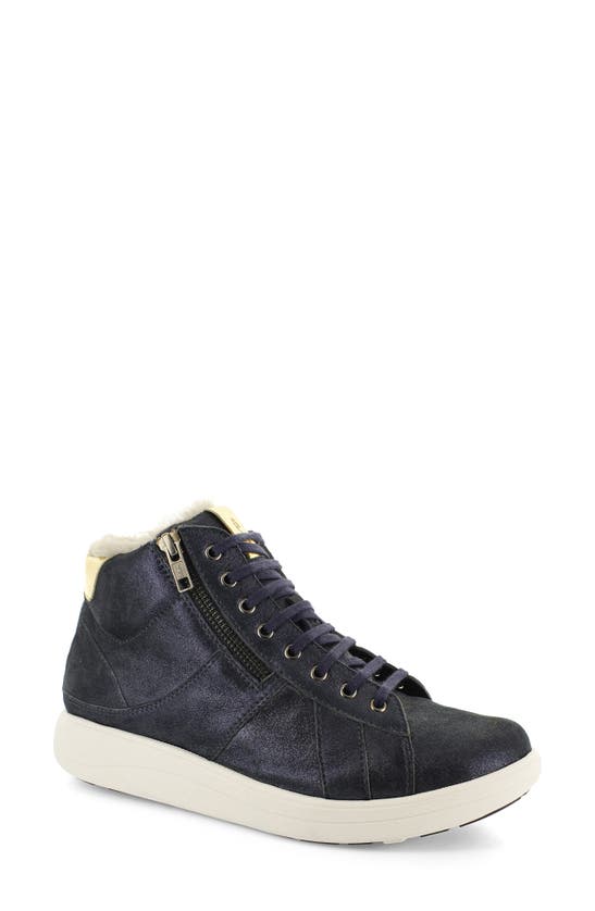 Shop Strive Chatsworth Ii Leather Hi-top Sneaker With Faux Fur Trim In Navy Sparkle