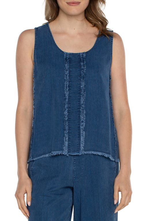 Liverpool Los Angeles Stripe Frayed Edge Sleeveless Top Indigo Pinstrip at Nordstrom,