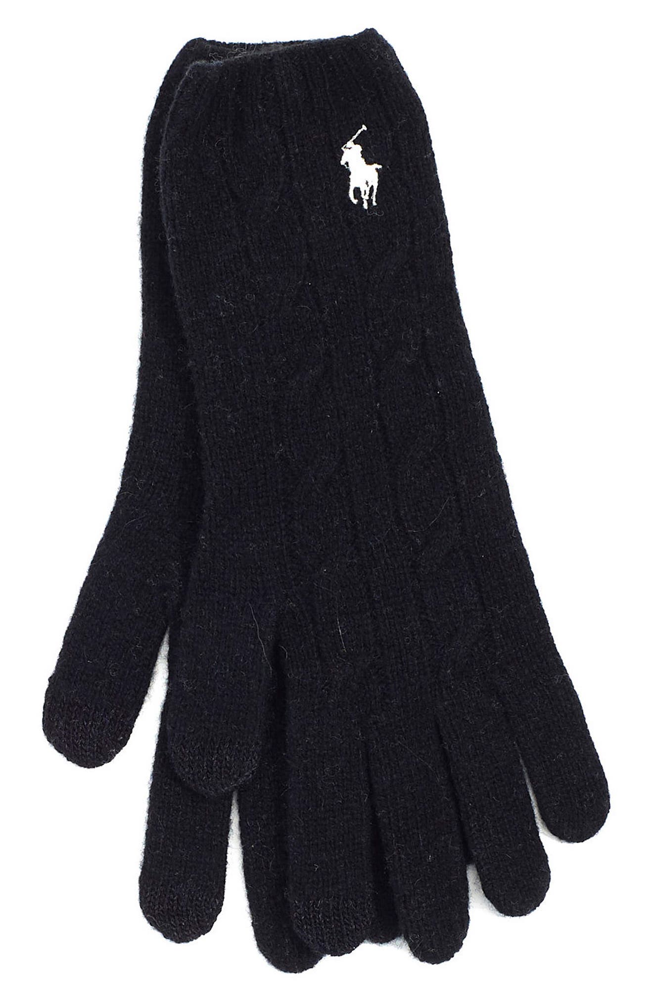 black cable knit gloves