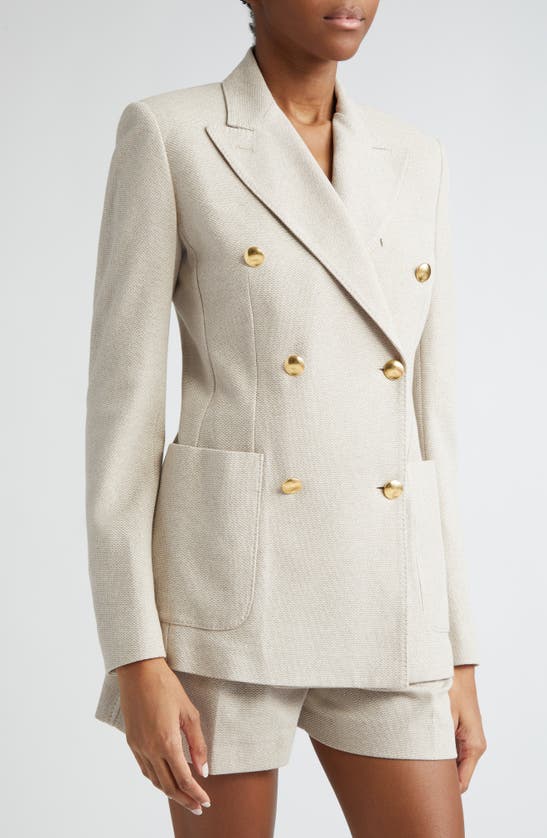 Shop Max Mara Vanadio Double Breasted Cotton Piqué Knit Blazer In Beige