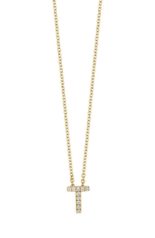 18k Gold Pavé Diamond Initial Pendant Necklace in Yellow Gold - T