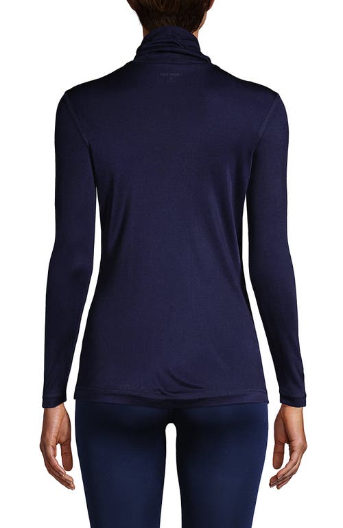 Lands' End Silk Interlock Turtleneck Long Underwear Top In Deep Sea Navy