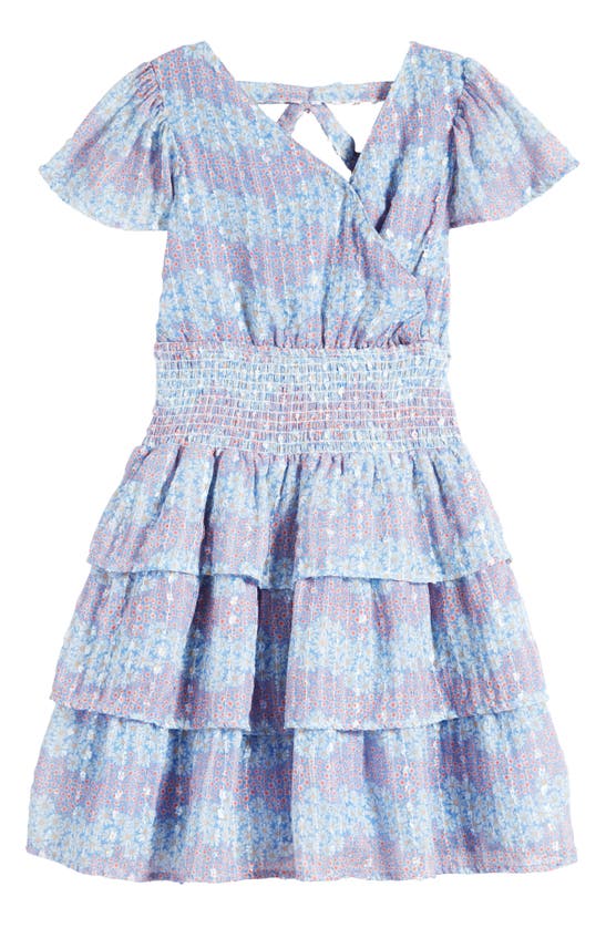 Shop Bcbg Kids' Tiered Dress In Blue Multi