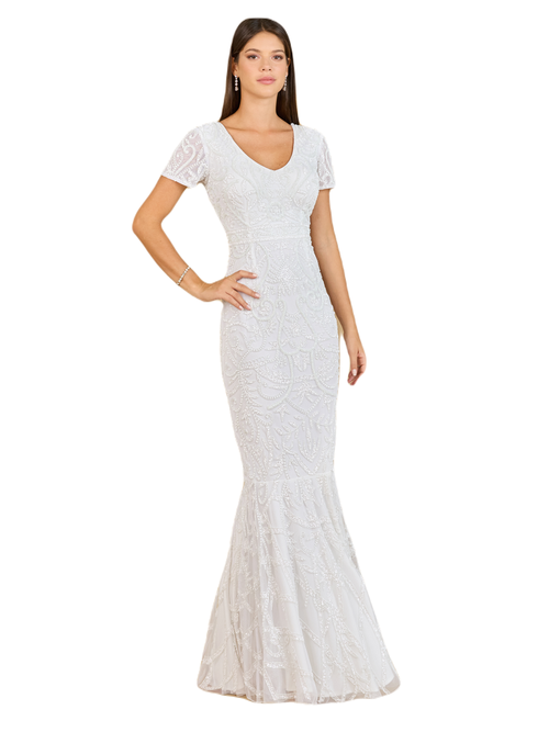 Shop Lara New York Cap Sleeve Beaded Wedding Gown In Ivory