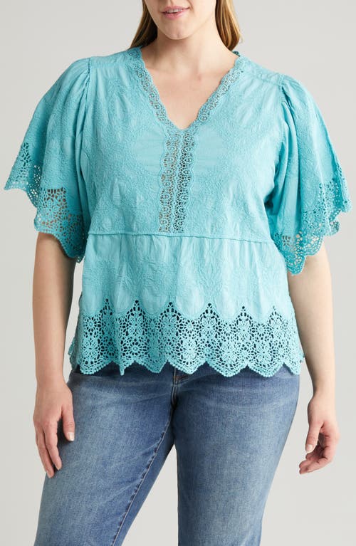Wit & Wisdom Embroidered Lace Top in Island Sky at Nordstrom, Size 1X