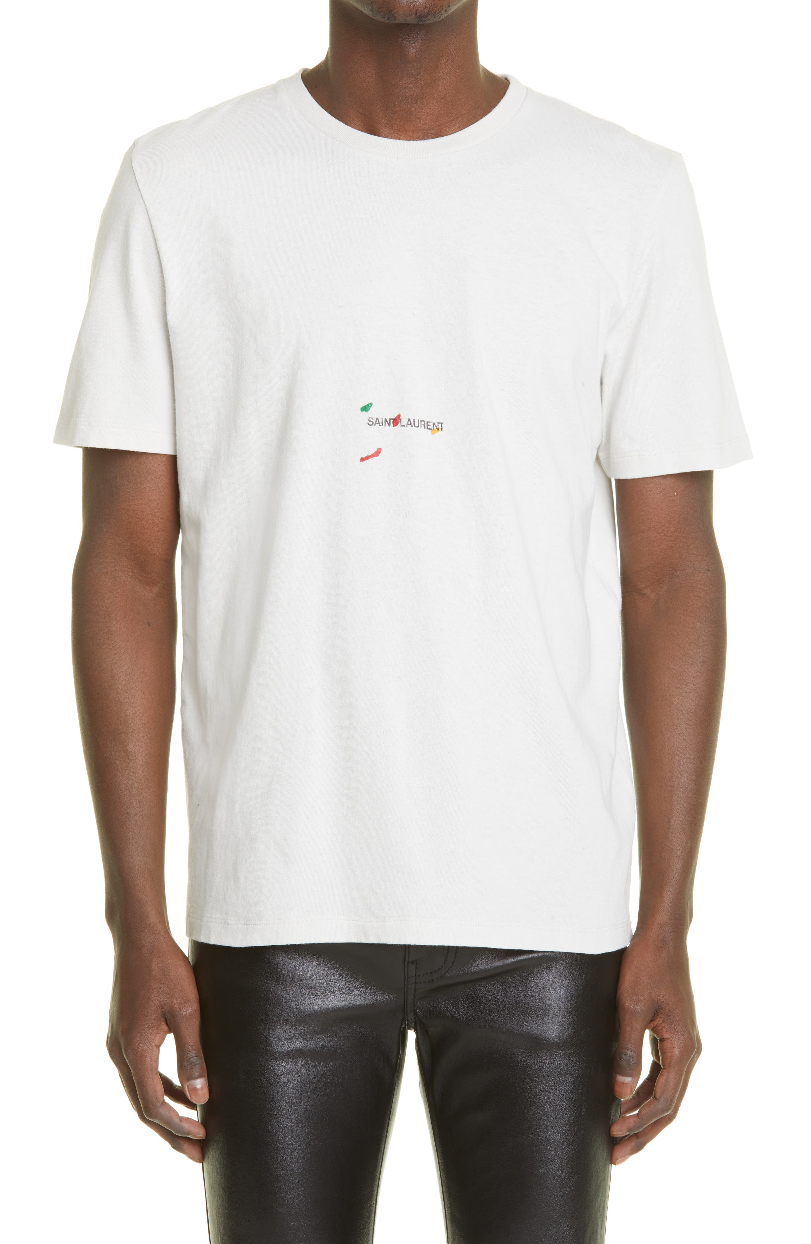 Saint Laurent Rive Gauche Organic Cotton Graphic Tee in Pearl Multi at Nordstrom, Size Small