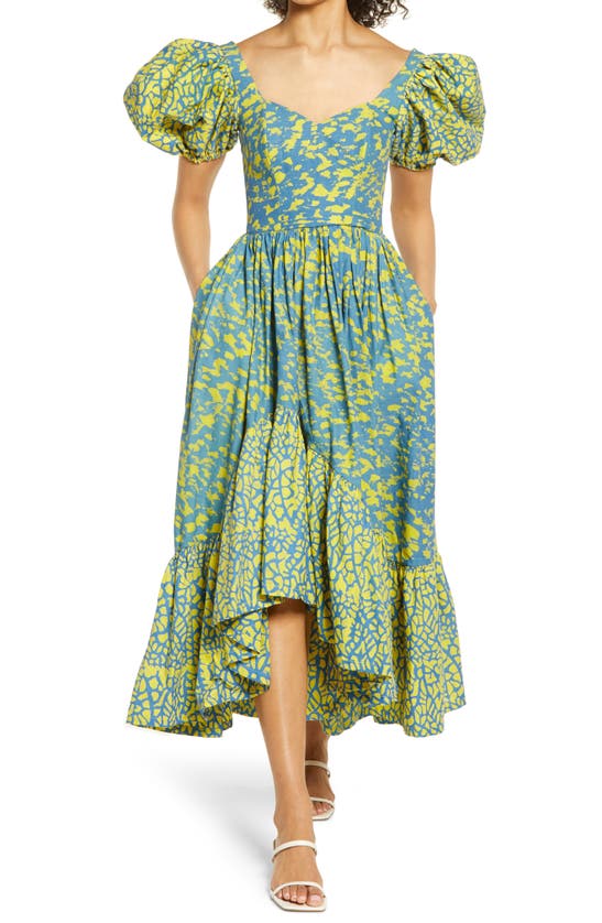 Sika Frida Print Puff Sleeve Cotton Dress In Yellow/ Green | ModeSens