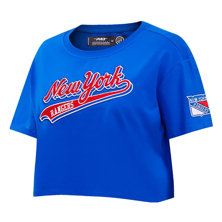 Shop Pro Standard Blue New York Rangers Boxy Script Tail Cropped T-shirt