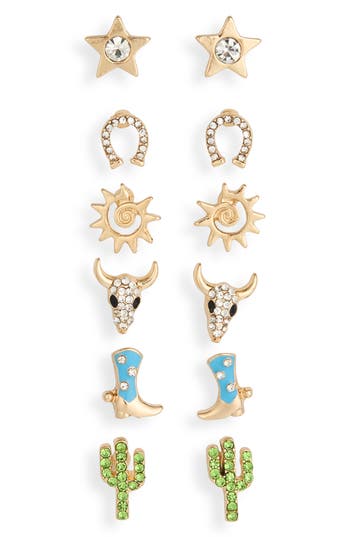 Leith Pack Of 6 Assorted Desert Stud Earrings In Gold
