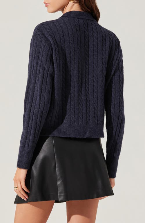 Shop Astr The Label Jewel Button Cable Polo Sweater In Midnight