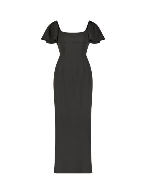 Mac Duggal Crepe Ruffle Sleeve Fitted Maxi Dress In Navy