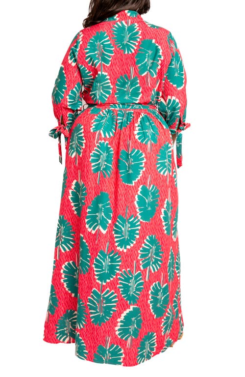 Shop Buxom Couture Mixed Print Maxi Shirtdress In Pink Multi