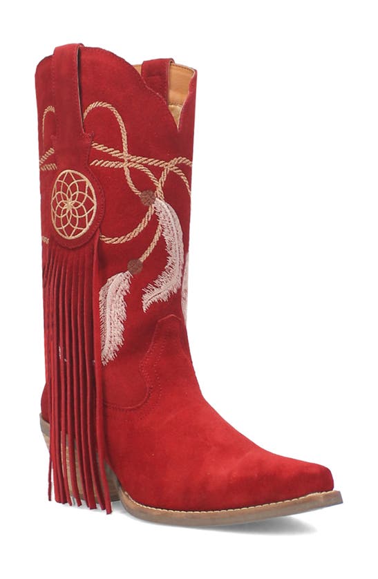 Dingo Day Dream Fringe Embroidered Western Boot In Red