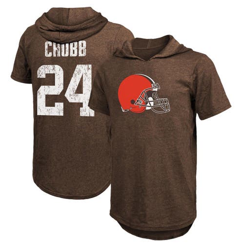 Men's Majestic Threads Nick Chubb Brown Cleveland Browns Player Name & Number Tri-Blend Slim Fit Hoodie T-Shirt
