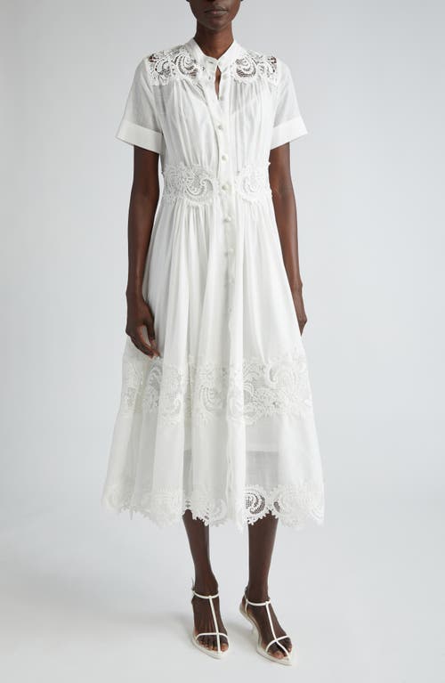 Shop Zimmermann Pop Lace Trim Midi Shirtdress In Ivory