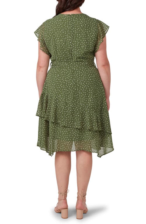 Shop Estelle Night Pebble Ruffle Tie Waist Dress In Sage/milk