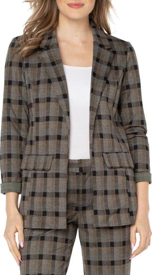 Steve Madden Cinched Waist Houndstooth Plaid Blazer