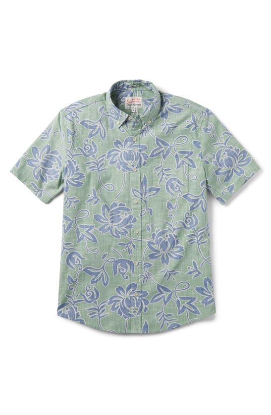 Shop Reyn Spooner X Alfred Shaheen Classic Pareau Tailored Fit Floral Short Sleeve Button-down Shirt In Leaf