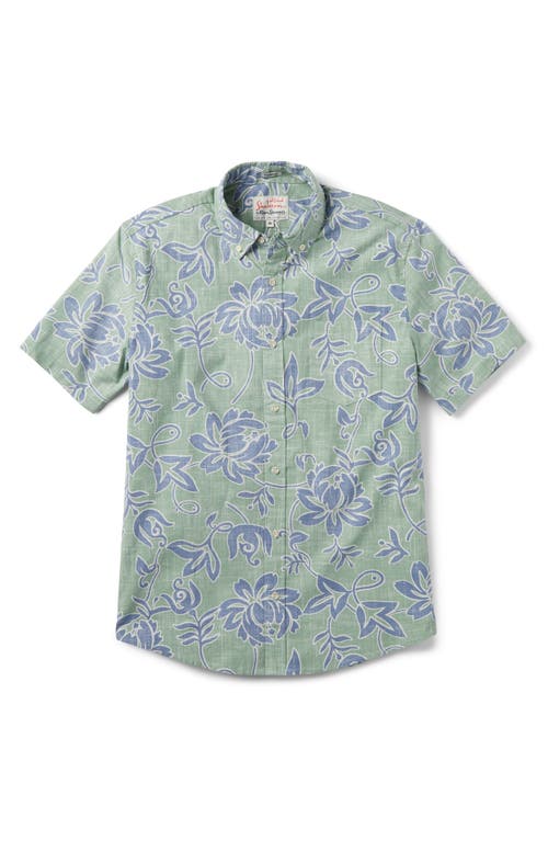 x Alfred Shaheen Classic Pareau Tailored Fit Floral Short Sleeve Button-Down Shirt in Leaf