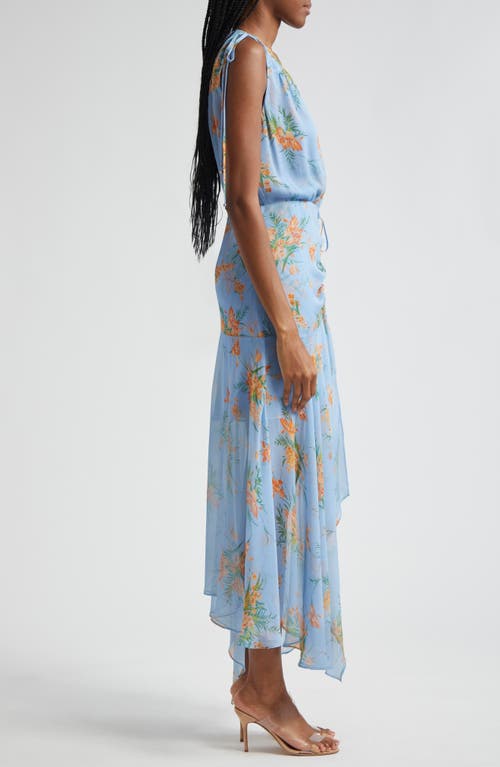 Shop Veronica Beard Dovima Floral Print Sleeveless Silk Dress In Blue Oasis Multi