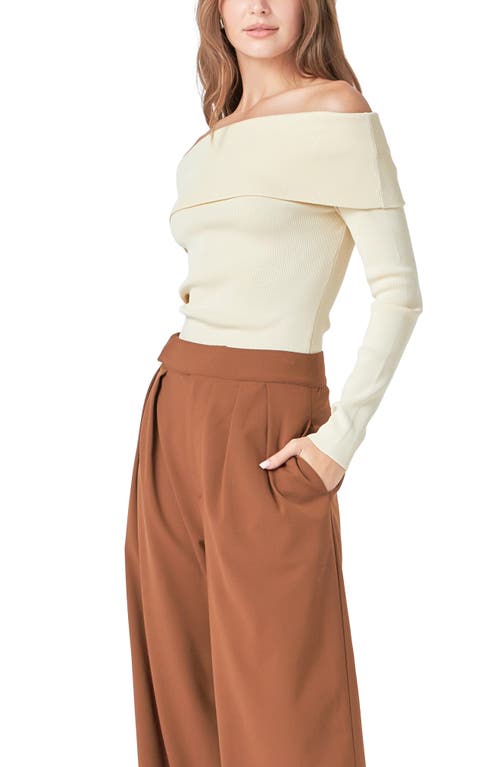 Endless Rose Folded Off The Shoulder Rib Top In Beige