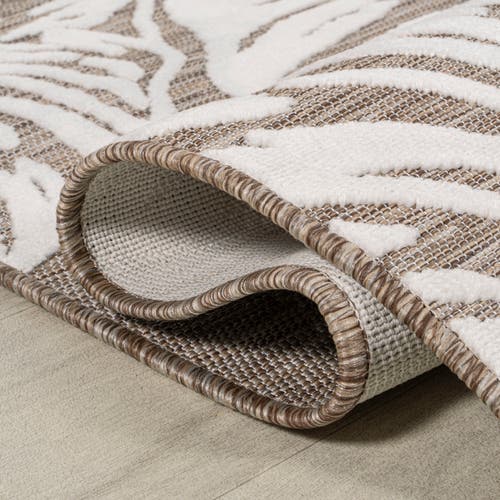 Jonathan Y Tobago High-low Two-tone Monstera Leaf Indoor/outdoor Area Rug In Brown/ivory