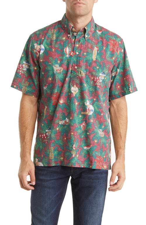 Reyn Spooner Hawaii Christmas Classic Fit Short Sleeve Button-Down Polo Shirt in Deep Red