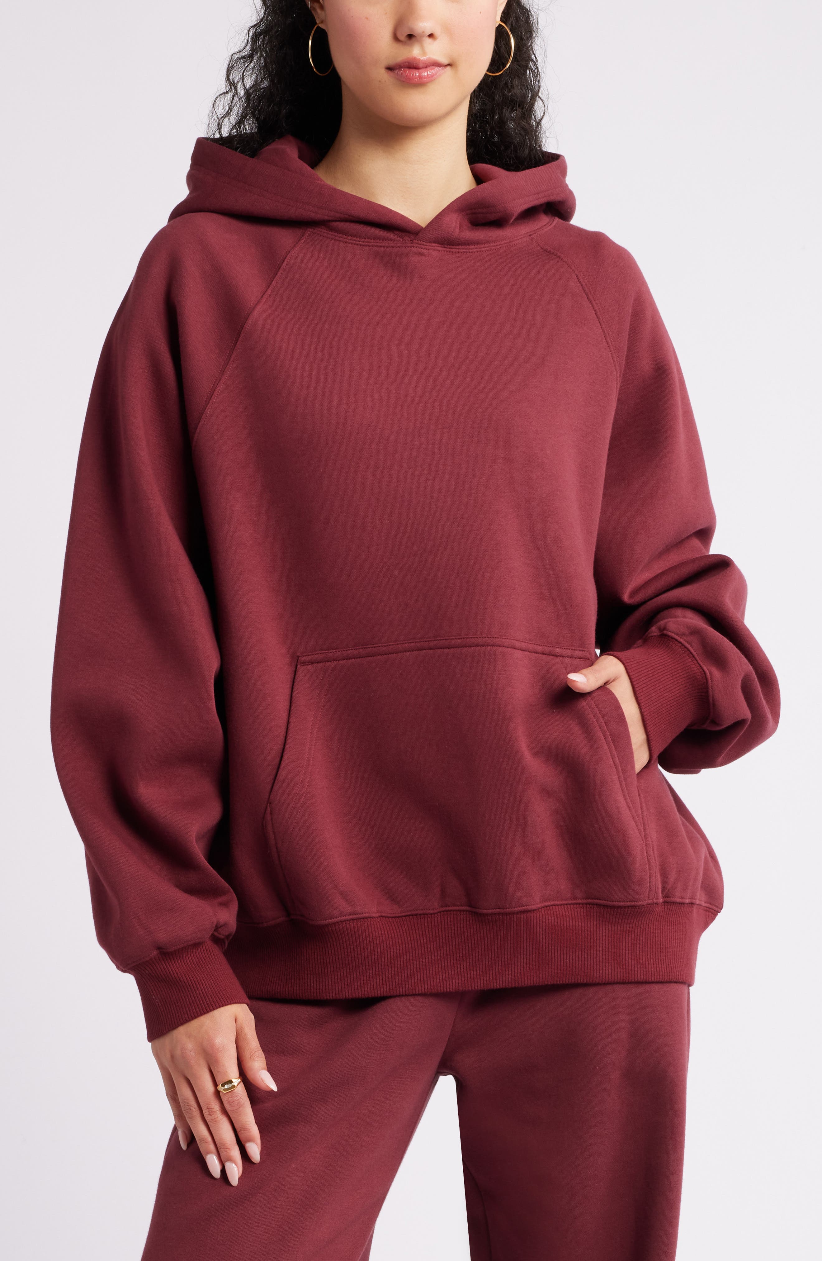 BP. Fleece Detail Oversize Raglan Hoodie in Red Grape Cover