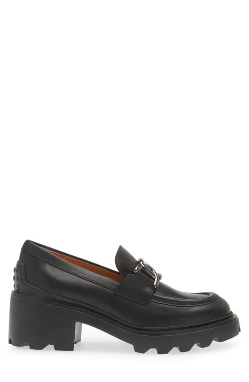 Tod's Lug Sole Loafers With Metal Chain Detail In Nero