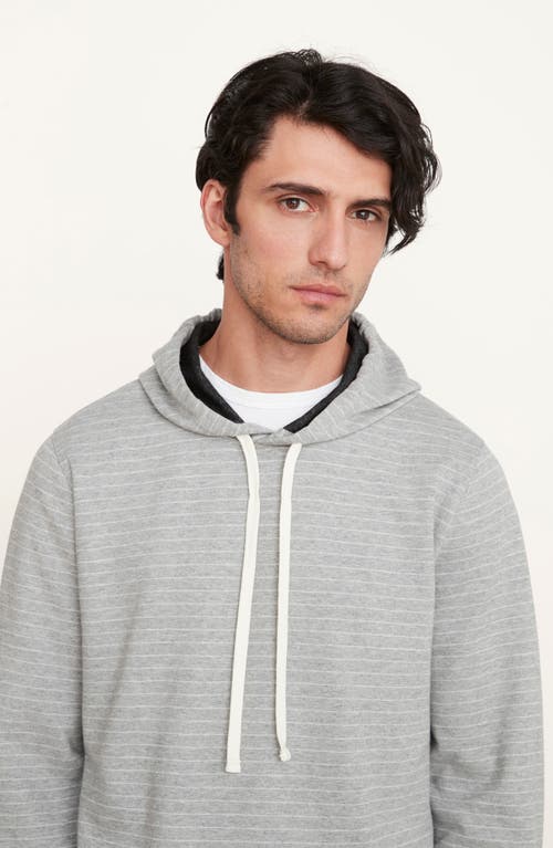 Shop Vince Double Knit Stripe Hoodie In Heather Grey/off White