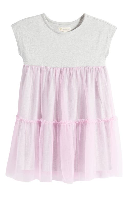 Tucker + Tate Kids' Tiered Mesh Skirt Cotton Dress in Grey Light Heather- Purple