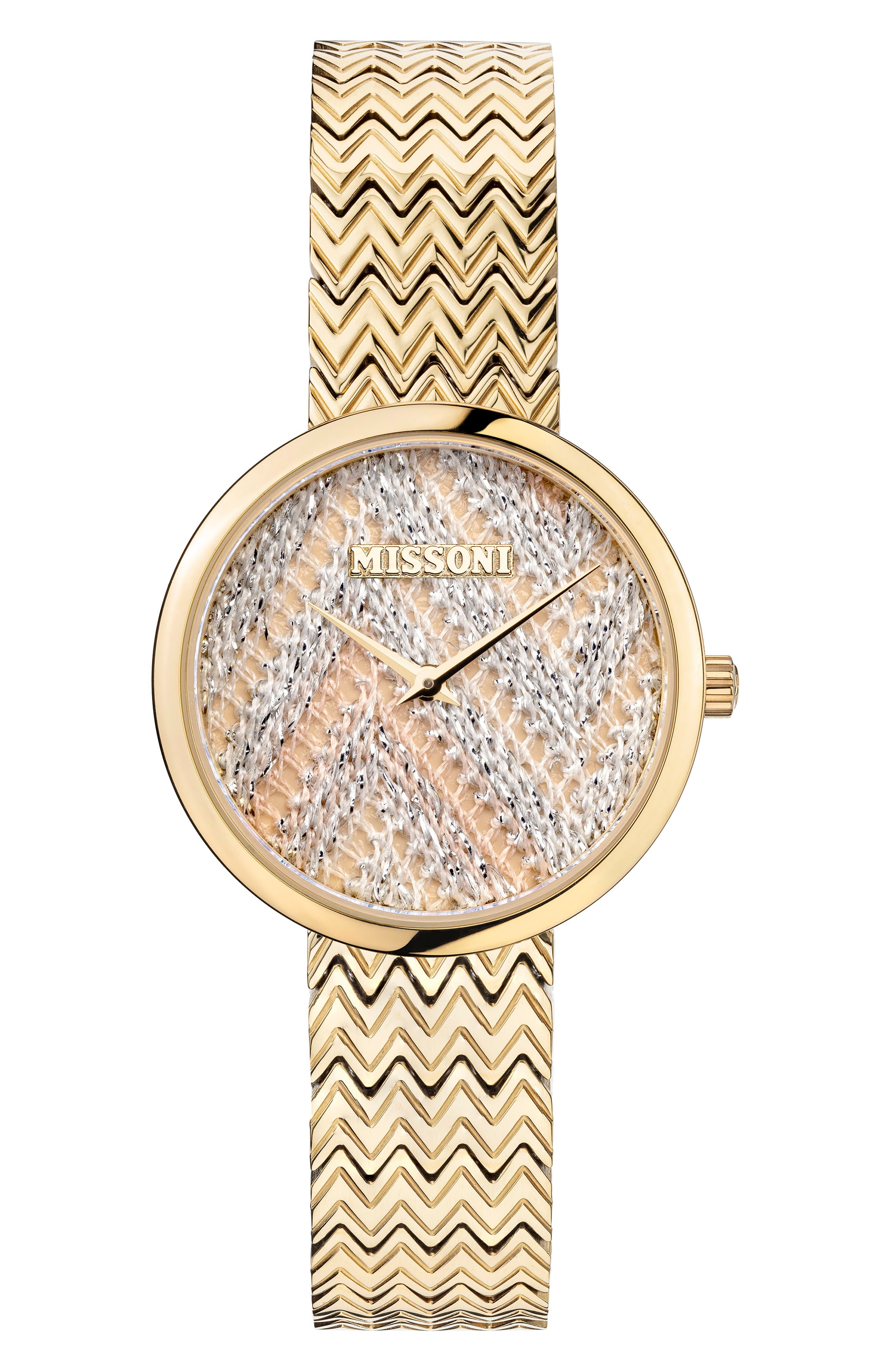 Missoni M1 Joyful Knit Dial Bracelet Watch & Leather Strap Gift Set, 34mm in Champagne /Multicolor at Nordstrom