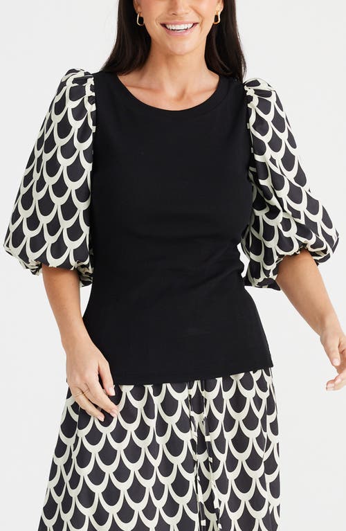 Shop Brave + True Brave+true Remi Mixed Media Balloon Sleeve Cotton Top In Network