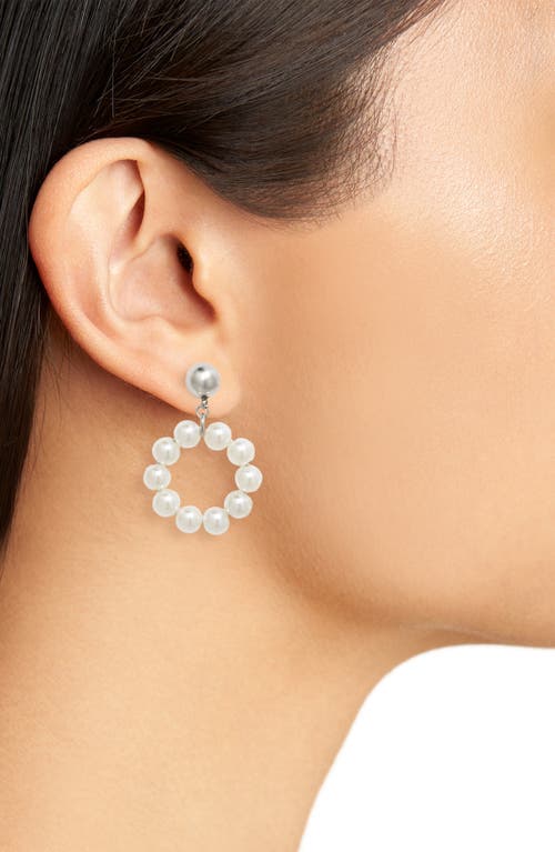 Shop Knotty Imitation Pearl Round Drop Earrings In Rhodium/pearl
