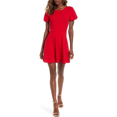 Speechless Puff Sleeve Fit & Flare Dress, Red