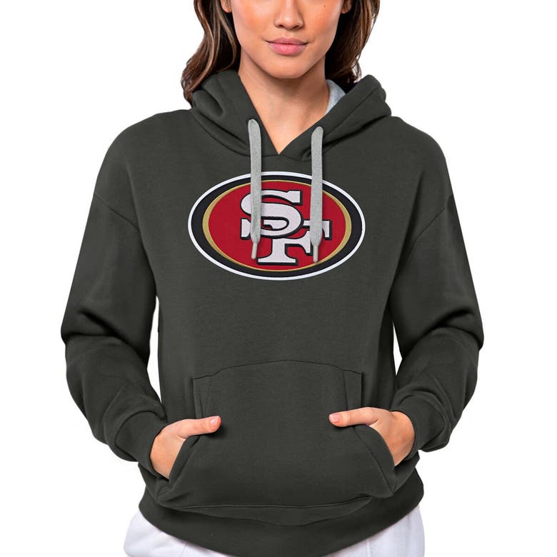Shop Antigua Charcoal San Francisco 49ers Victory Logo Pullover Hoodie