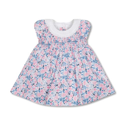 Hope & Henry Layette Baby Girl Short Sleeve Linen Dress With Ruffle Collar, Infant In English Floral