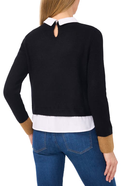 Shop Cece Layered Look Faux Pocket Sweater In Rich Black