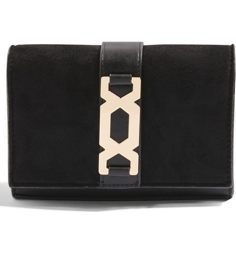 TOPSHOP Rome Hex Hardware Crossbody Bag, Main, color, BLACK