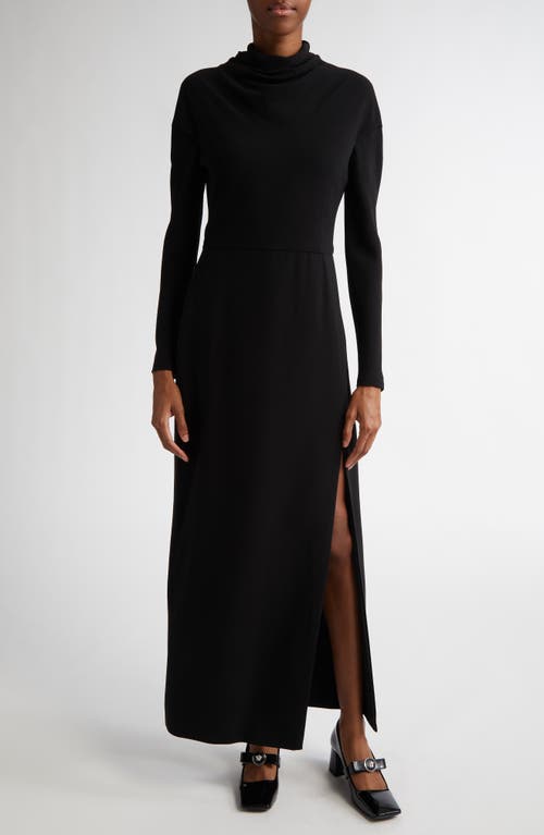 Shop Versace Long Sleeve Side Slit Cady Gown In Black