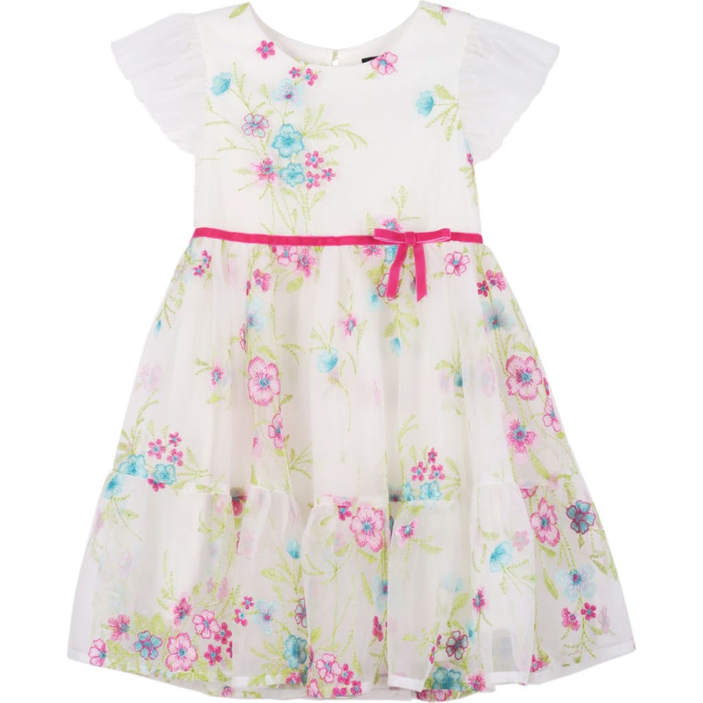 Zunie Kids' Floral Embroidered Party Dress In White