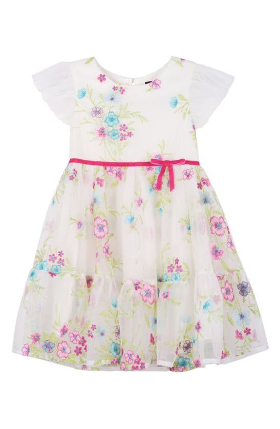 Shop Zunie Kids' Floral Embroidered Party Dress In White/ Pink