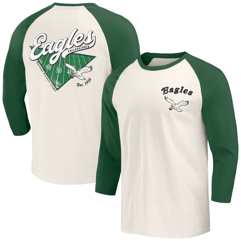 Darius Rucker Collection By Fanatics Kelly Green/white Philadelphia Eagles Raglan 3/4 Sleeve T-shirt