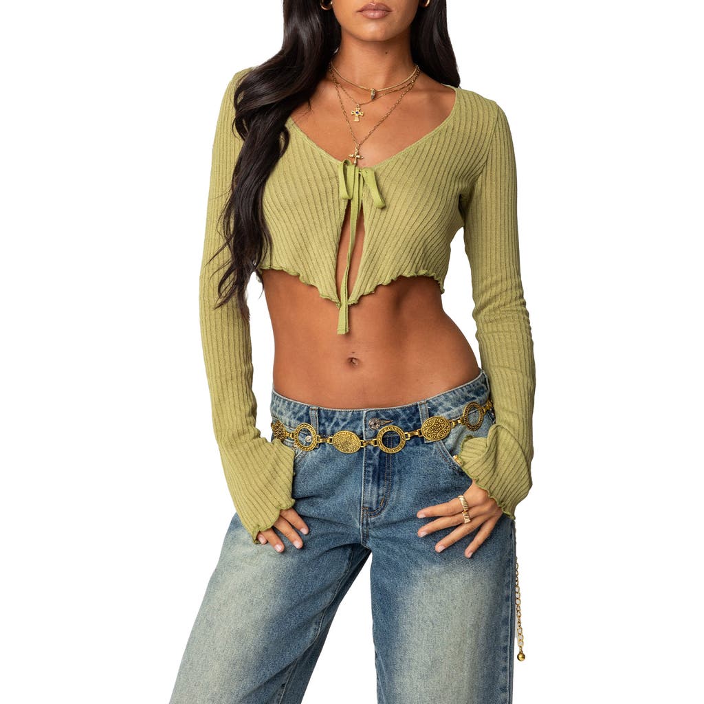 EDIKTED EDIKTED BEKKAH CROP TIE FRONT RIB CARDIGAN