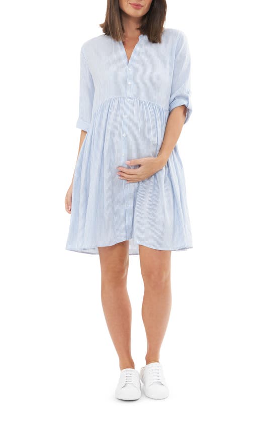 Shop Ripe Maternity Sam St/nursing Dress In Sky Blue / White