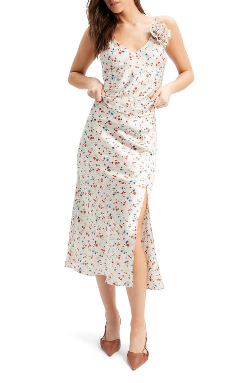 Annie Floral Print Satin Midi Skirt in Ivory Ditsy Floral