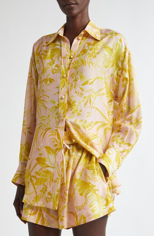 Shop Zimmermann Golden Relaxed Silk Button-up Shirt In Pink/gold Floral